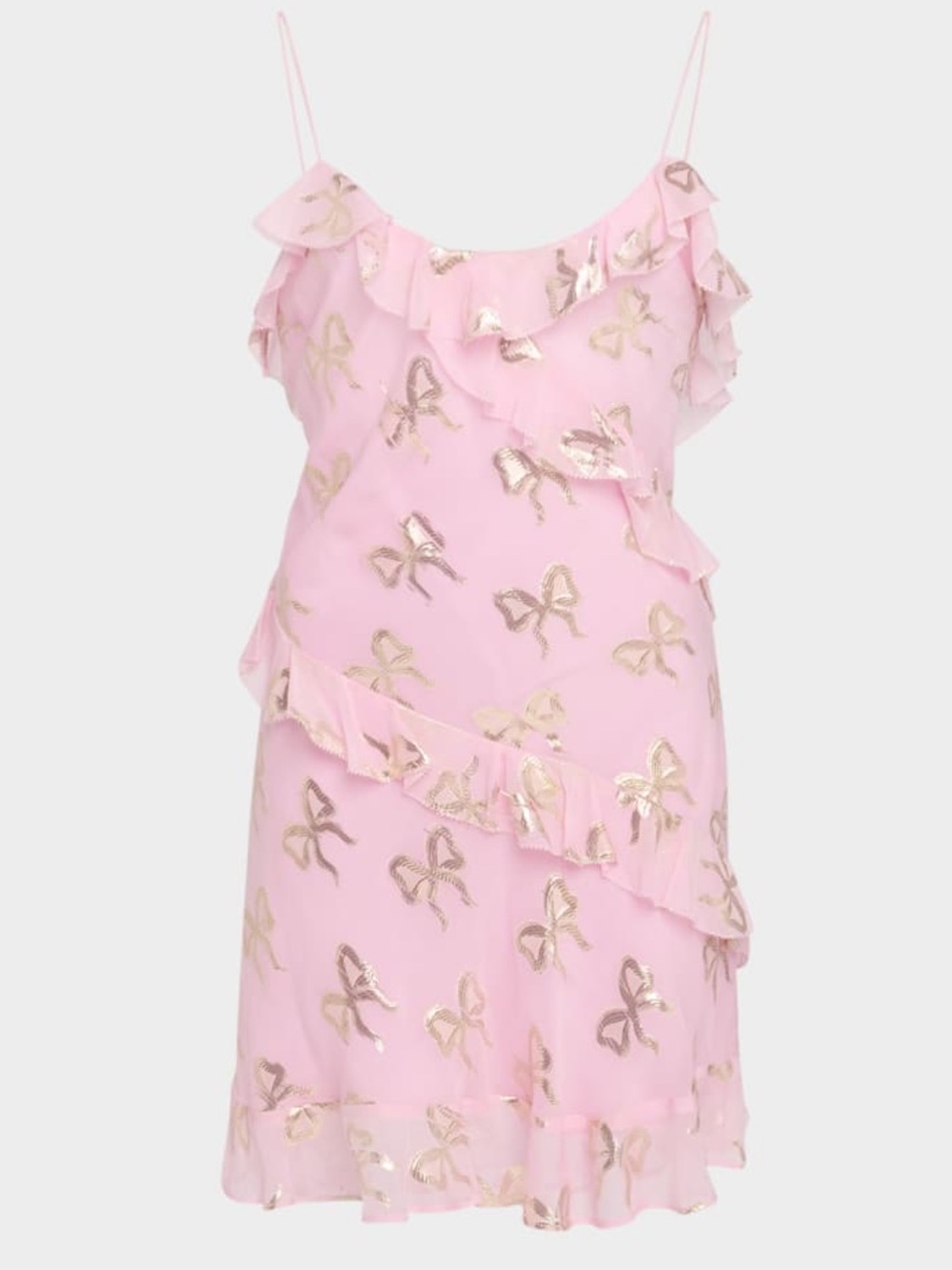 NWT LoveShackFancy Pink Lomina Silk Metallic Bow Mini Dress Size 12